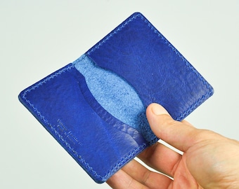 Cobalt Blue Leather ID Card Holder // Slim leather travel Card Holder // Personalised Wallet