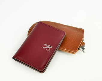Tarjetero de piel burdeos // Cartera de piel para camisa hecha a mano // Tarjetero personalizado // Tarjetero de piel para viaje // Chroma