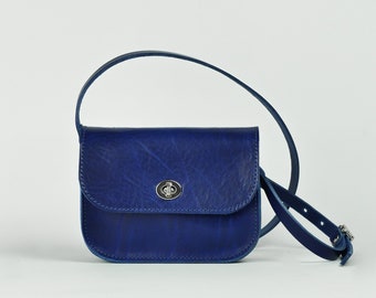 Blue Leather Shoulder Bag | Vibrant CrossBody Handbag | Blue Leather Purse | Small Leather Bag | Missouri Collection