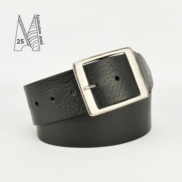 Black Leather Belt 2" Wide | Multiple Choice Buckle | Black Statement Belt 50mm | Thick Leather Belt