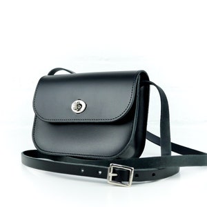 Black Leather Crossbody Bag Small Black Leather Satchel Handbag Black Leather Saddle Bag Handmade Black Leather Purse image 1