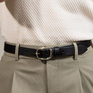 Handmade Skinny Black Leather Belt, Full Grain Italian Veg Tan, 25mm (1"), Interchangeable Buckle