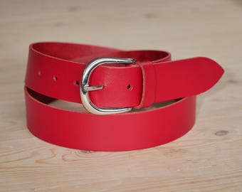 Red Real Leather Belt! Handmade in London 1 1/2&quot; (38 mm) Wide Red Leather Belt.