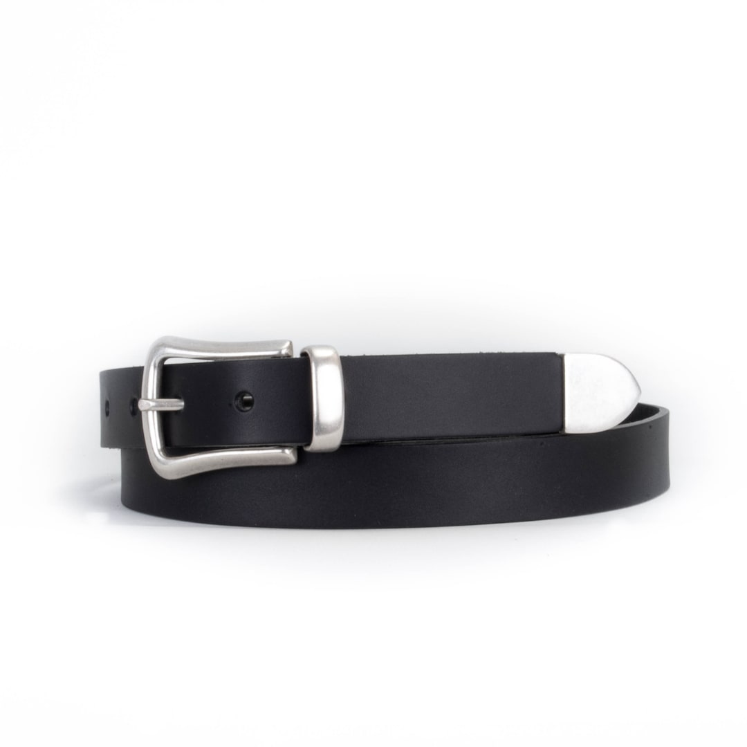 Black Leather Belt With Matching Metal Tip 1 Western Belt Cowboy Belt ...