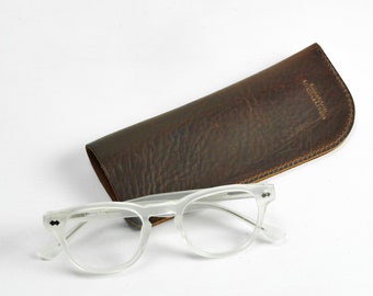 Handmade Brown Leather Glasses Sleeve, Full Grain Veg Tan Sunglasses Pouch