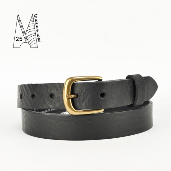 Black Leather Belt 1 // 25mm Skinny Full Grain Leather Belt Black