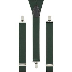 Men&#39;s Dark Green Braces | Unisex Elastic British Racing Green Clip on Braces | Novelty Hipster Trouser Suspenders for Men