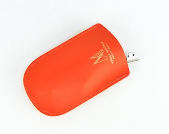 Hand Made Orange Leather Key Holder// Small and Soft Tangerine Bell Key // Roam
