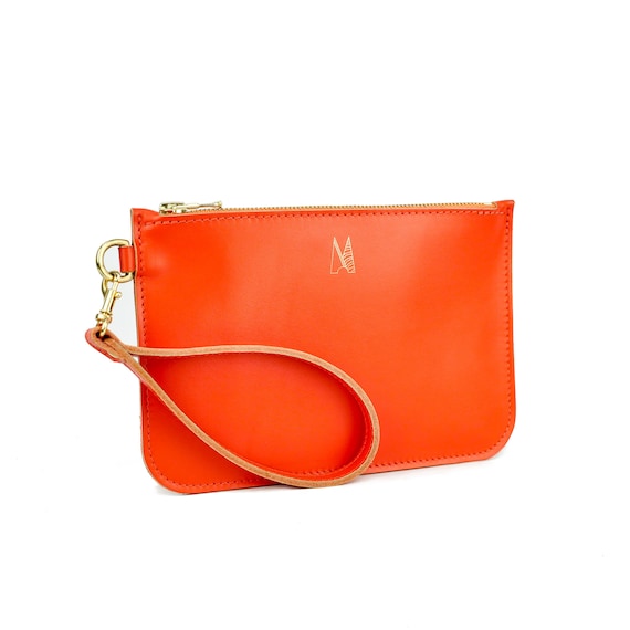 Orange Leather Clutch Bag Handmade // Soft Italian Leather 