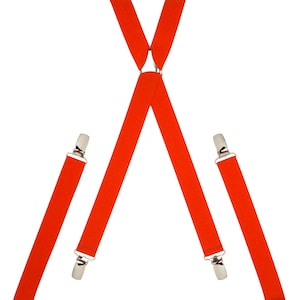 Skinny Braces | Orange Elastic Suspenders | Skinny Unisex Trouser Braces | Adjustable Elasticated Mens Suspenders | Groomsmen Wedding Braces