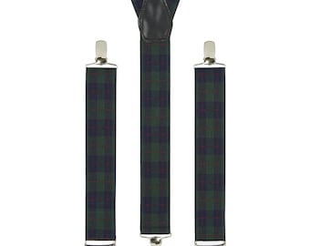 Grün & Marine Tartan Hosenträger, Handgefertigte Verstellbare Elastische Hosenträger