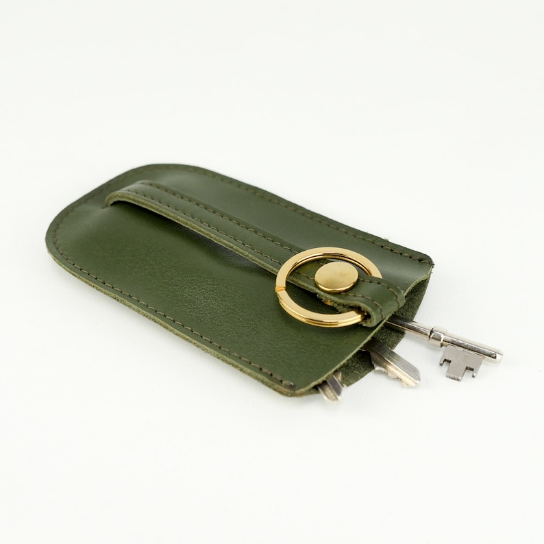 Hand Made Green Leather Key Holder// Small and Soft Olive Bell Key ...