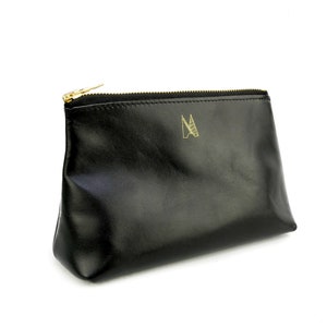 Black Leather Travel Bag Handmade // Soft Italian Leather Make Up pouch // Roam