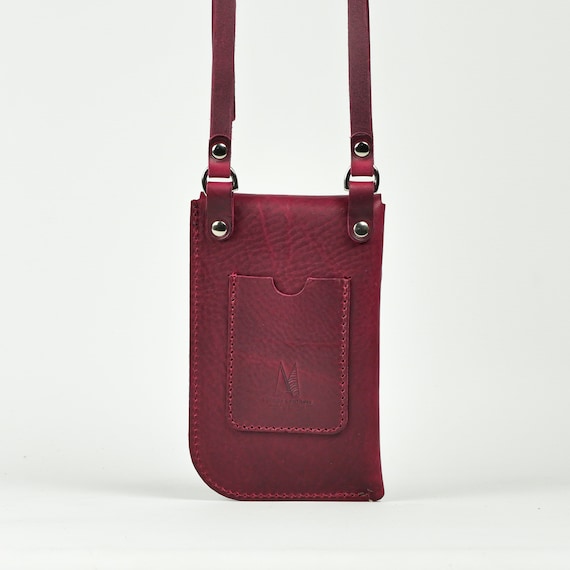 Support de t l phone en cuir bordeaux Pochette pour t l phone avec