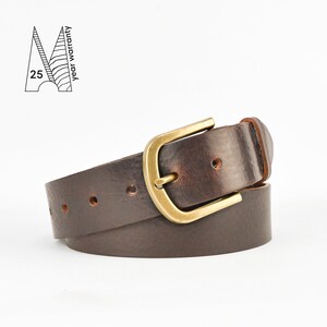 Men's Full Grain Leather Casual Jean Belt - 1.5" (38mm) Wide With Interchangeable Brass Buckle, Brown, Size 38 - View #9