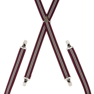 Burgundy Stripe Skinny Elastic Trouser Braces Clip On // Handmade Adjustable Elasticated Men&#39;s Suspenders