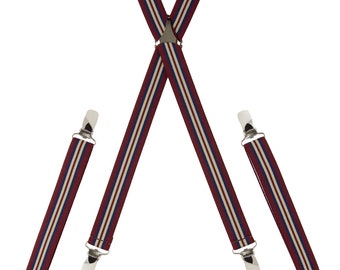 Burgundy Stripe Skinny Elastic Trouser Braces Clip On // Handmade Adjustable Elasticated Men's Suspenders