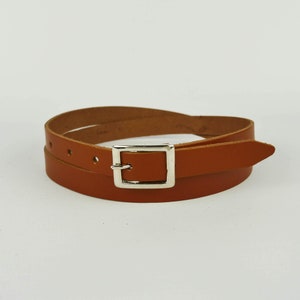 Leather Belt Handmade Tan 3/4&quot; // Ladies 20mm Real Leather Skinny Belt