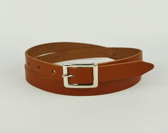 Leather Belt Handmade Tan 3/4" // Ladies 20mm Real Leather Skinny Belt