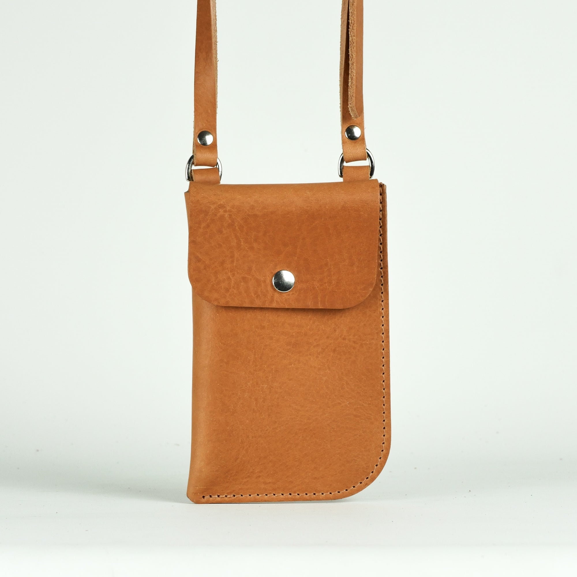 Tan Leather Sling Bag | Handmade Leather Neck Pouch | Leather Phone Pouch | Vegetable Tanned Neck Phone Bag