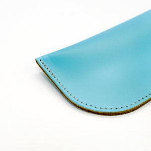 Leather Glasses Case // Light Blue Handmade Leather Spectacles Case // Bright Sky Blue Sunglasses Pouch // Chroma image 9