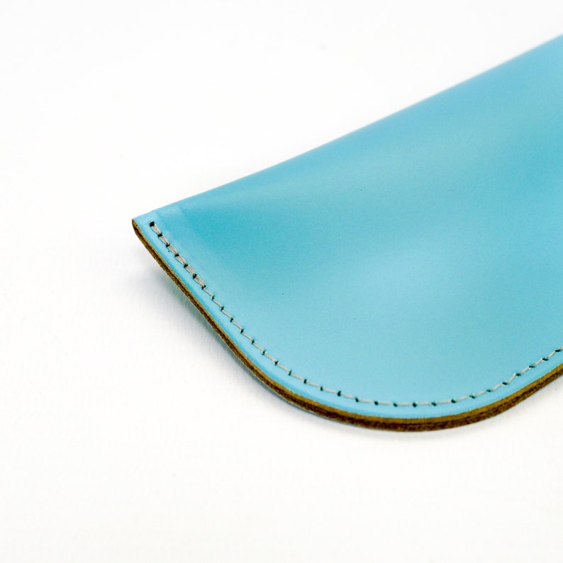 Leather Glasses Case // Light Blue Handmade Leather Spectacles Case // Bright Sky Blue Sunglasses Pouch // Chroma image 9