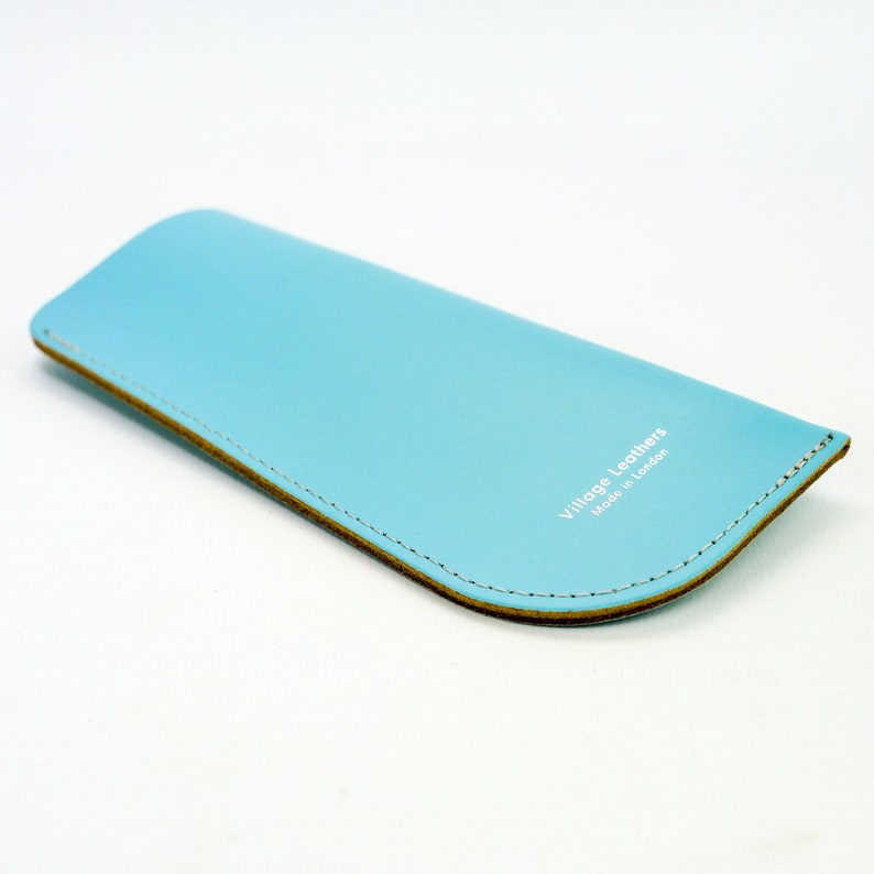 Leather Glasses Case // Light Blue Handmade Leather Spectacles Case // Bright Sky Blue Sunglasses Pouch // Chroma image 5