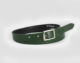 Leather Belt Handmade Green 3/4" // Ladies 20mm Real Leather British Racing Green Skinny Belt