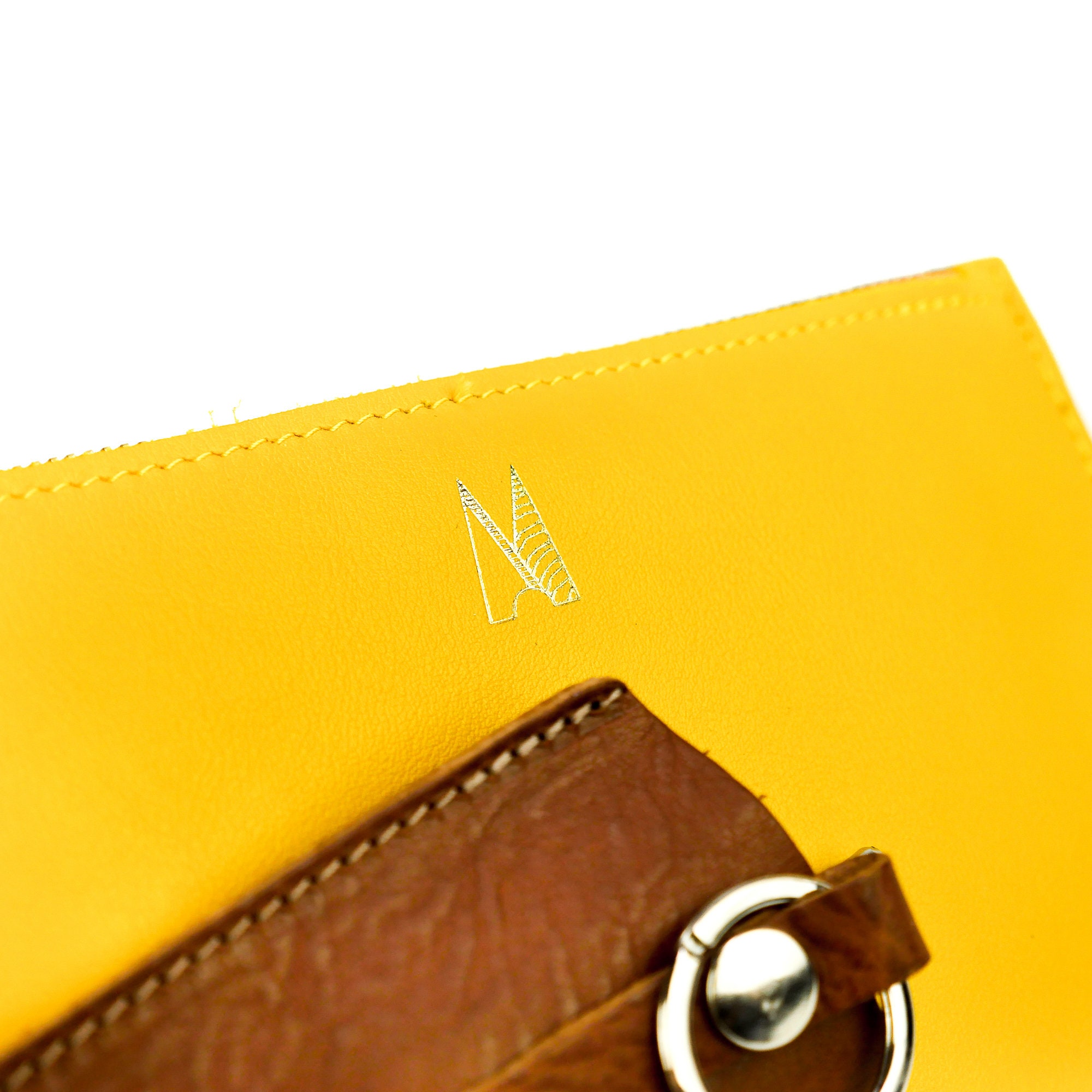 Yellow - Hand Print Clutch with Embossed Leather Flap 04