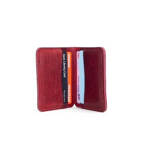 Cartera de cuero burdeos / Cartera de cuero delgada / Cartera de cuero para efectivo y tarjetas / Cuero sostenible
