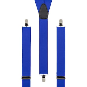 Men&#39;s Royal Blue Braces | Unisex Elastic Clip on Braces | Novelty Hipster Suspenders for Men | Trouser Braces