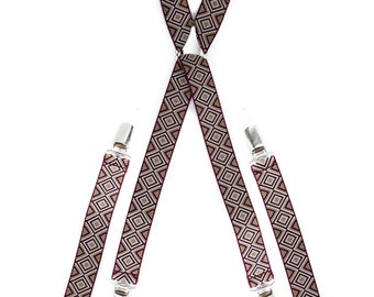 Red Mosaic Skinny Braces // Handmade Elasticated Men's Suspenders // Elastic Adjustable Trouser Braces Clip On