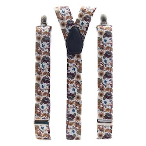 Men&#39;s Floral Braces | Unisex Elastic Clip on Braces | Novelty Hipster Suspenders for Men | Trouser Braces