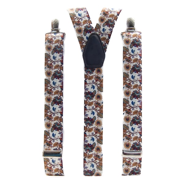 Men's Floral Braces | Unisex Elastic Clip on Braces | Novelty Hipster Suspenders for Men | Trouser Braces