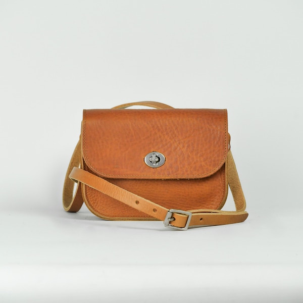 Rustic Tan Leather Satchel Bag | Veg Tan Leather Small Cross Body Handbag | Missouri