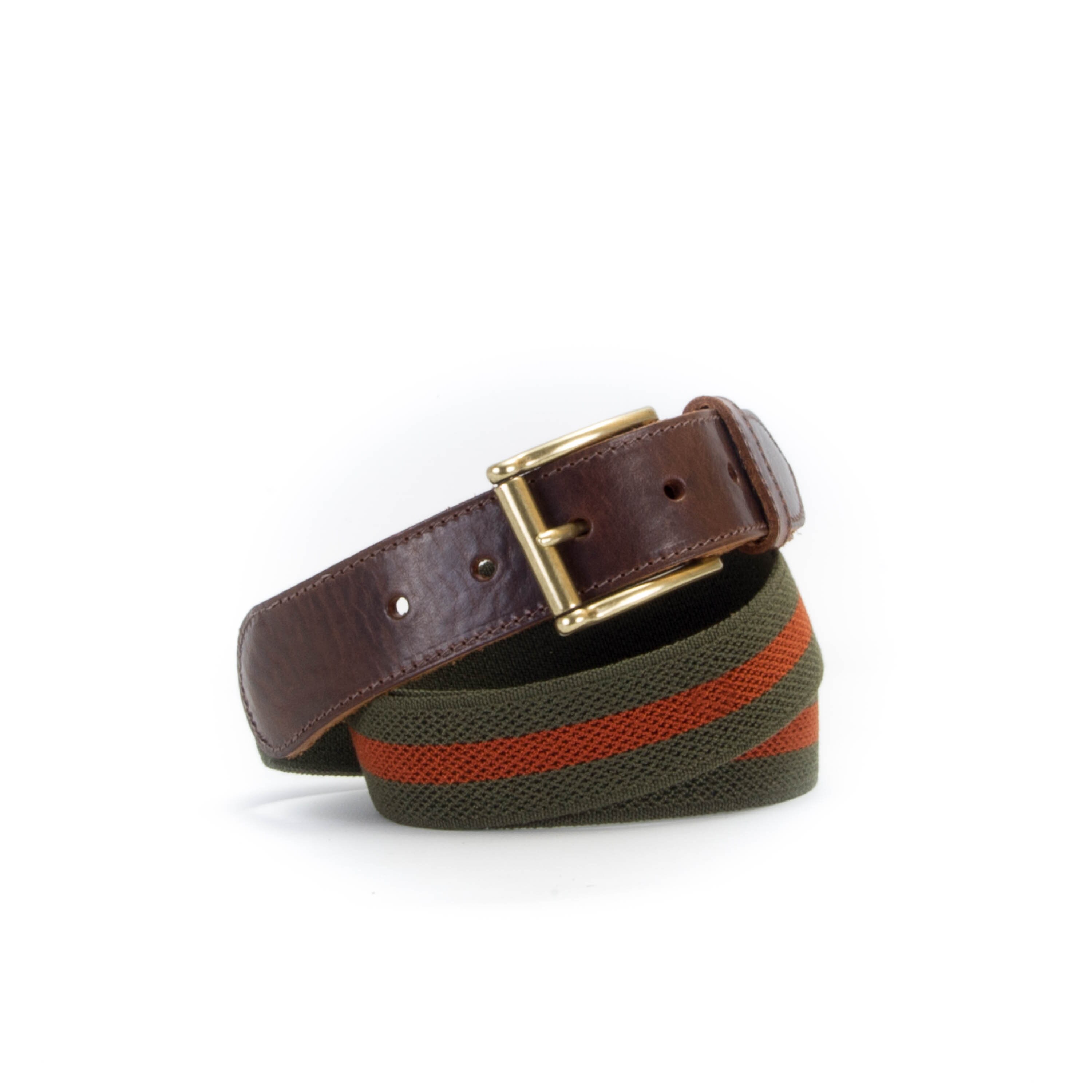 Handmade Green & Rust Stretch 35mm Canvas Belt With Leather 