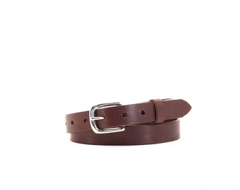 Ceinture en cuir marron 2,5 cm//ceinture en cuir pleine fleur marron//ceinture pour femme 25 mm//ceinture fine pour homme