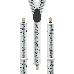 Men's Music Notes Braces | Unisex Elastic Clip on Braces | Novelty Hipster Suspenders for Men | Trouser Braces