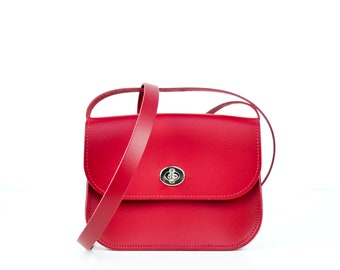 Red Leather Handbag // Handmade Red Leather Purse // Leather Mini Shoulder Bag // Chroma Medium Festival Cross Body Handbag