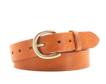Handmade Tan Leather Belt, Italian Veg Tan Full Grain, 32mm (1 1/4"), Interchangeable Buckle