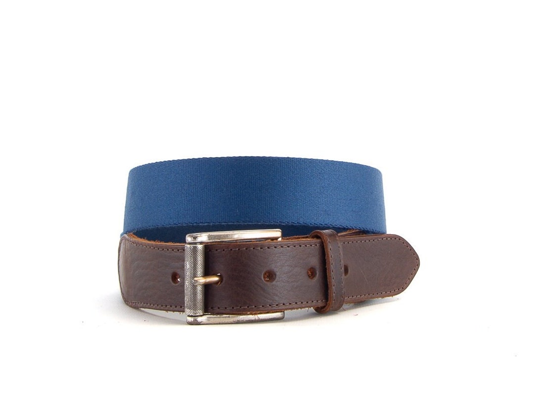 SALE Navy Webbing and Leather Belt | 35mm Wide | 30" - 33"