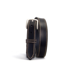 Stitched Black Leather Belt 1 1/8 30mm Quality Veg Tan Black Leather Jeans Belt Full Grain Leather Unusual Mens Belt image 6