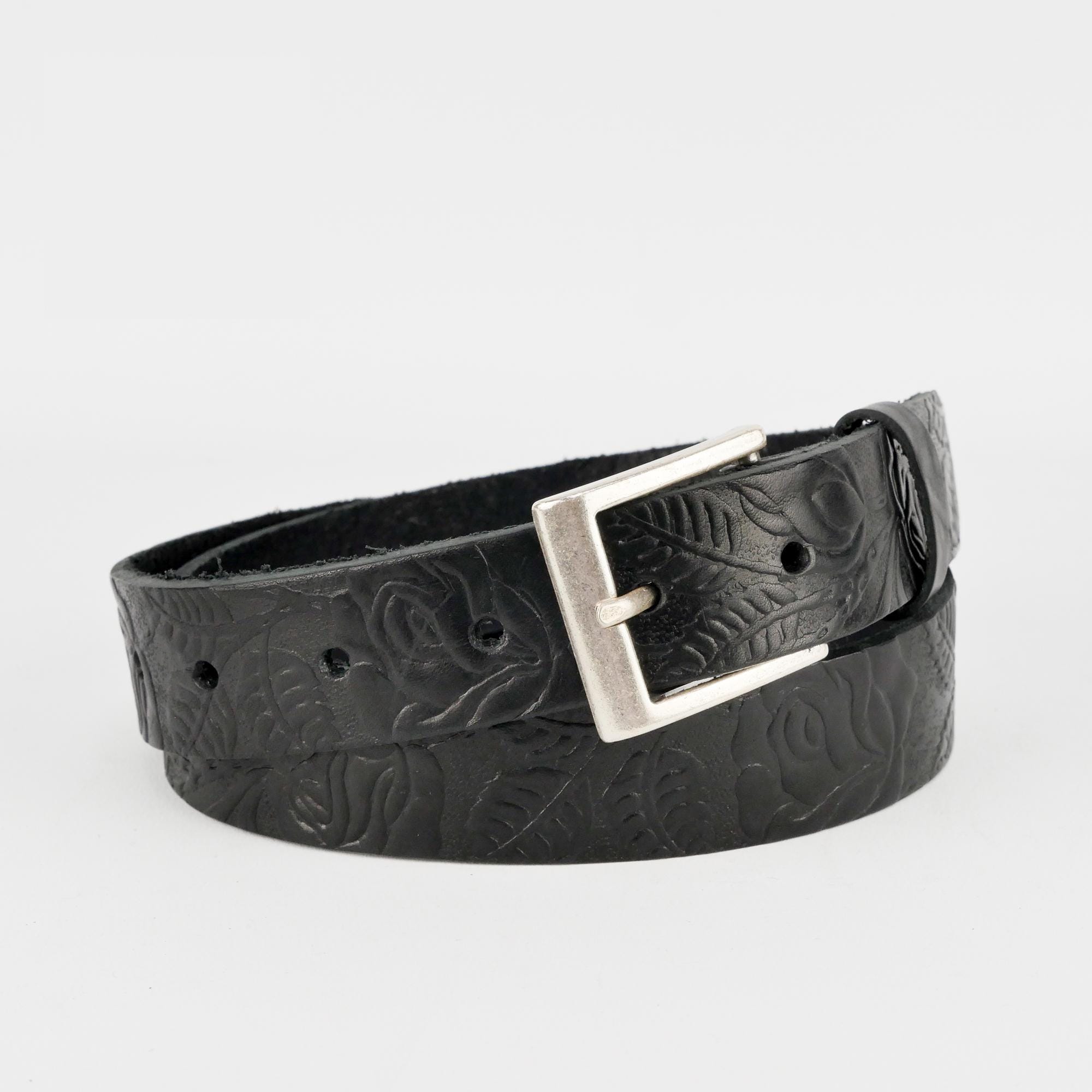 Sundance Black Embossed Floral Belt Made In Italy Leather Small Men main image 4
