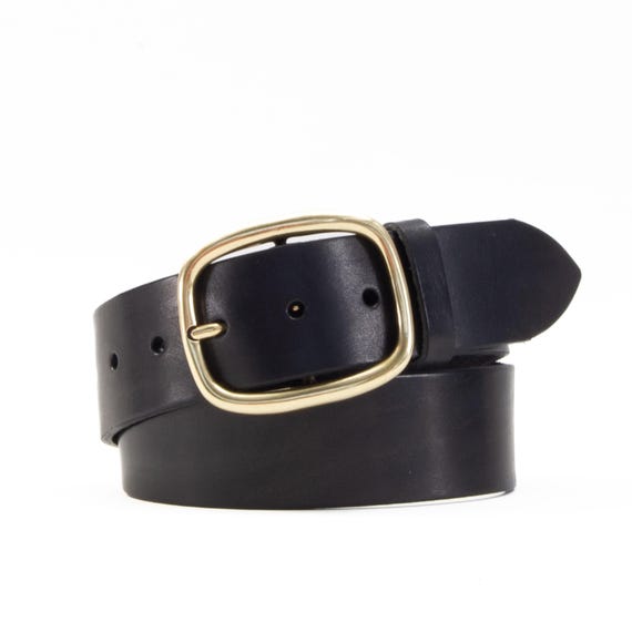 Handmade Wide Black Leather Belt, Full Grain Italian Veg Tan  display picture 3