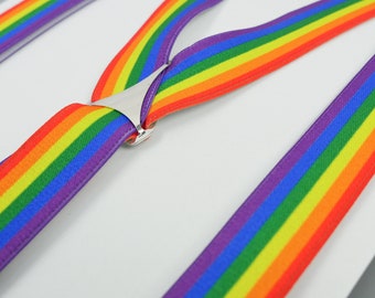 Rainbow Skinny Braces // Pride Flag Elastic Clip on Braces // X