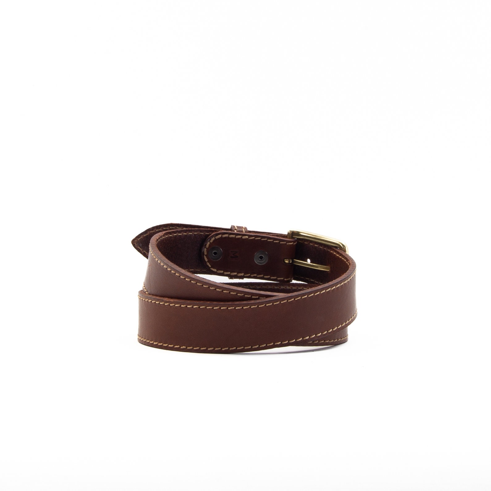 Handmade Brown Leather Contrast Stitch Belt, 1 1/2 display picture 3