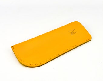 Leather Glasses Case Chroma Yellow Handmade // Bright Spectacles Holder Sunglasses Pouch