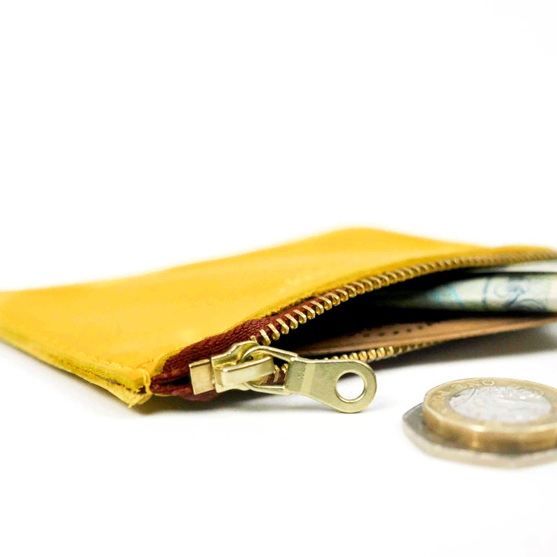 Yellow Leather Handmade Zip Purse // Small and Soft Card Purse Etsy