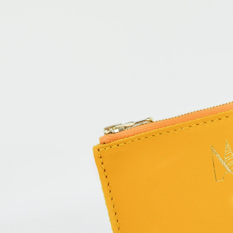 Yellow Leather Handmade Zip Purse // Small and Soft Card Purse Etsy