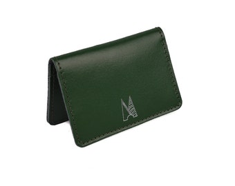 Handmade Dark Green Card Holder  // Personalized Leather Slim wallet // Chroma Forest Green Travel Card Holder